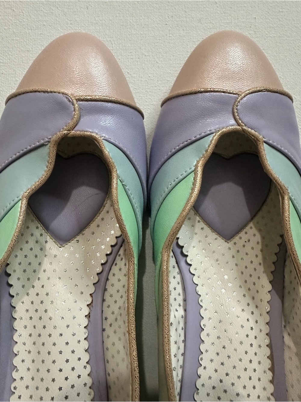 Pinup Couture Lulu Pastel Blocked Scallop Kitten Heels Mint Multi Matte Size 10 - Picture 4 of 11